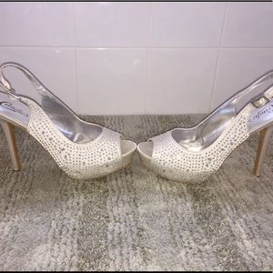 Candies Silver Rhinestone Platform Stilettos 9.5